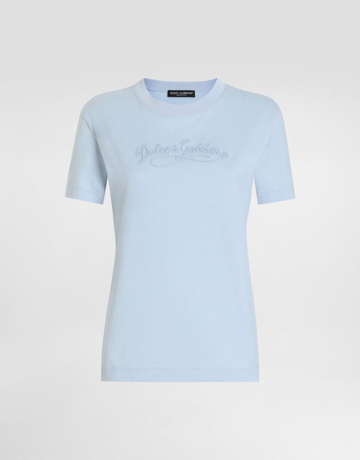 Dolce & Gabbana Jersey t-shirt with embroidery Azure F8V42ZGDDL1