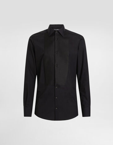 Dolce & Gabbana Smokinghemd Gold Baumwollpopeline Black G5EN5TGK006