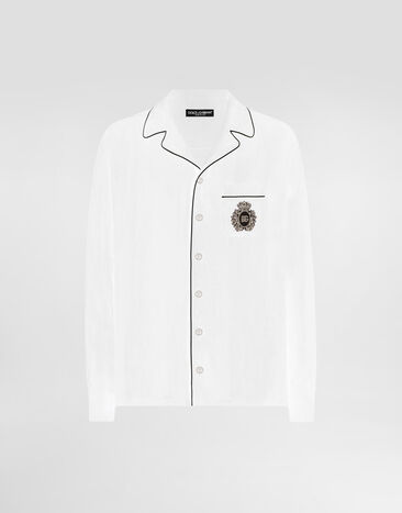 Dolce & Gabbana Chemise vanity en lin à écusson héraldique Blanc G5IF1ZFU4LG