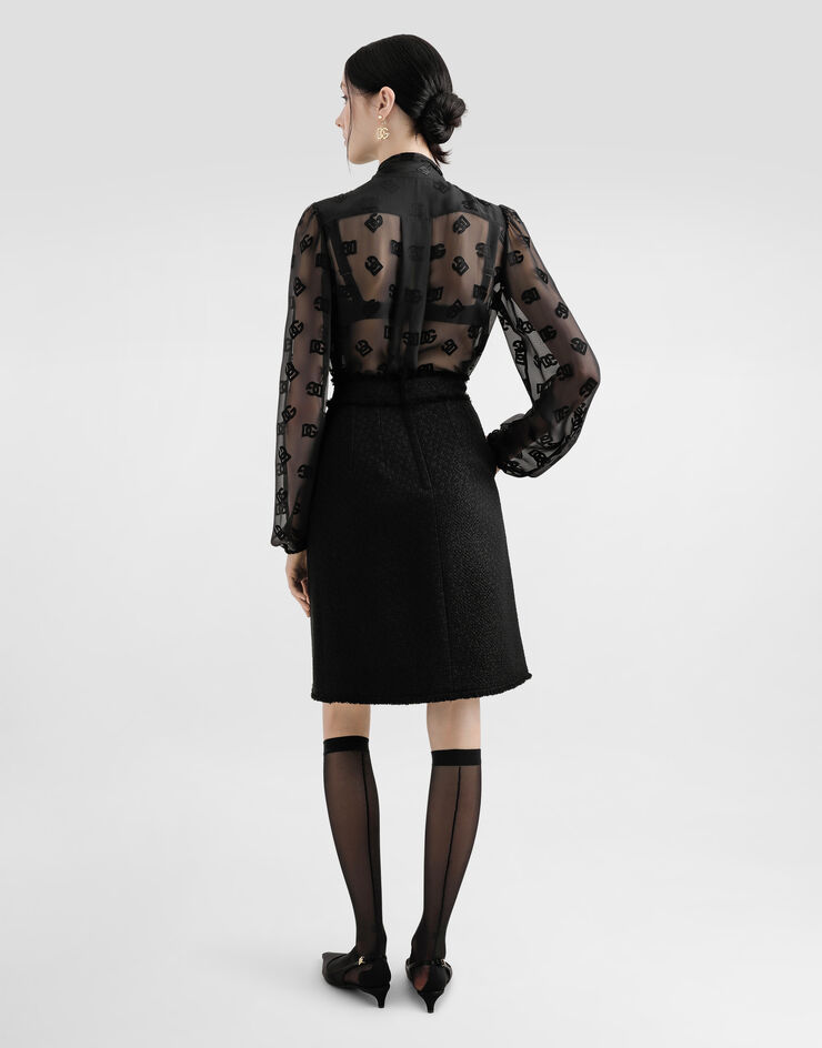 Dolce & Gabbana قميص حرير بشعار DG ديفوريه Black F5Q44TFJTBR