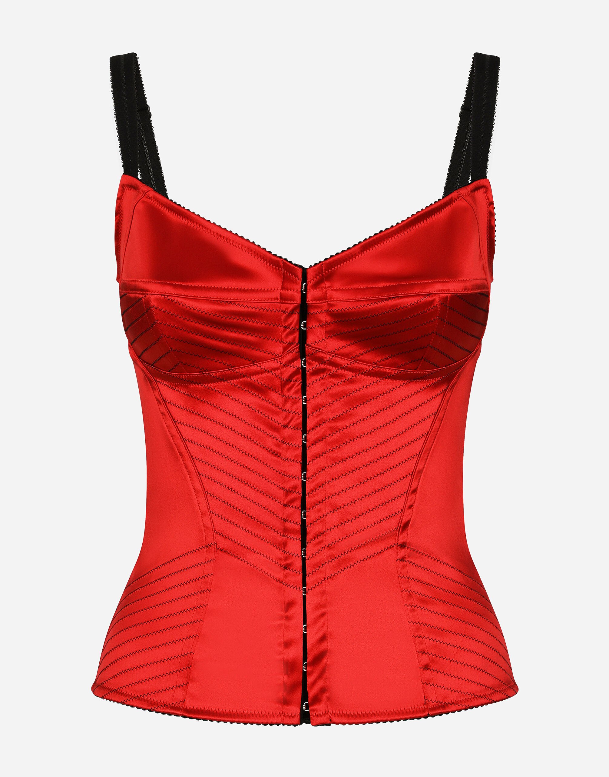 Dolce & Gabbana Satin corset with top-stitching and hook-and-eye fastenings Red F6AYITFURAD