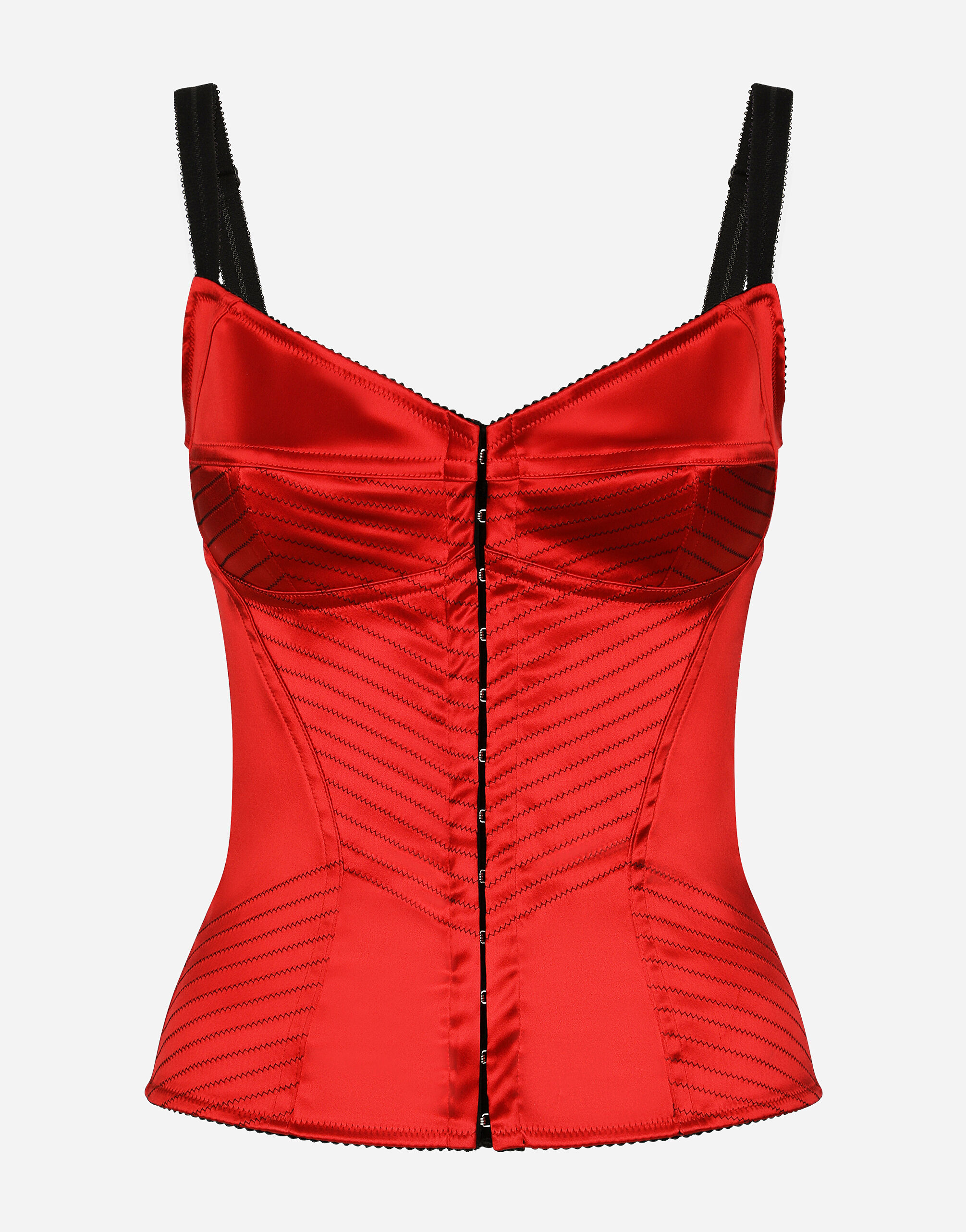 Satin corset with top stitching and hook and eye fastenings in Red