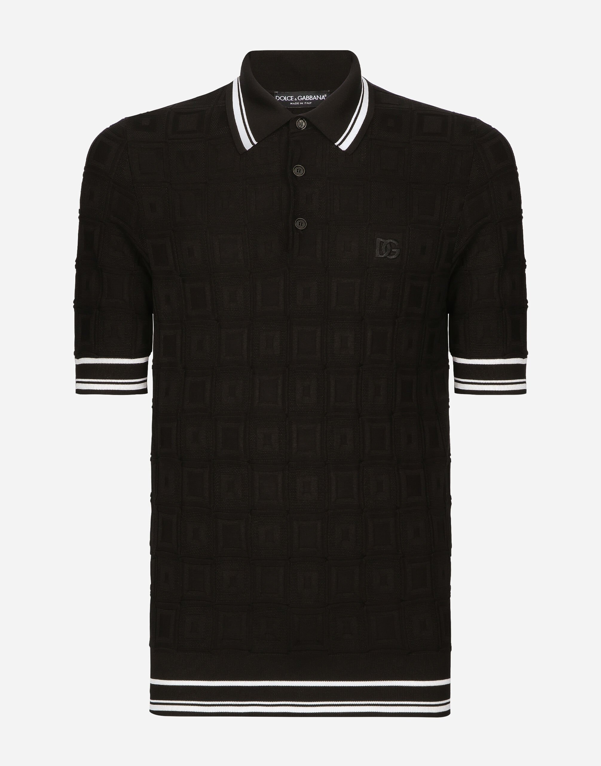 Dolce & Gabbana Kurzarm-Poloshirt aus Seide Stretch DG-Logo Braun GXZ04TJBSG0