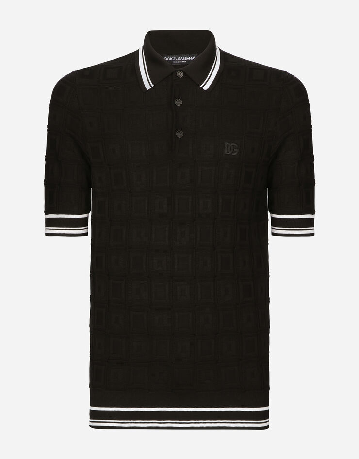 Dolce & Gabbana Short-sleeved stretch silk polo-shirt with DG logo Black GXZ15ZJBSHM