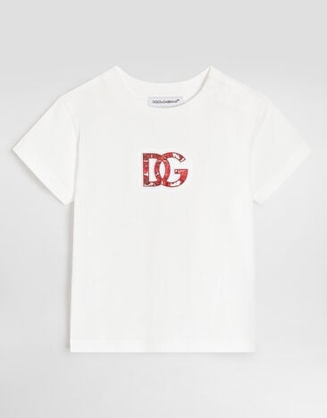 Dolce & Gabbana T-shirt en jersey avec logo en relief White L1JTEYG7P4Z
