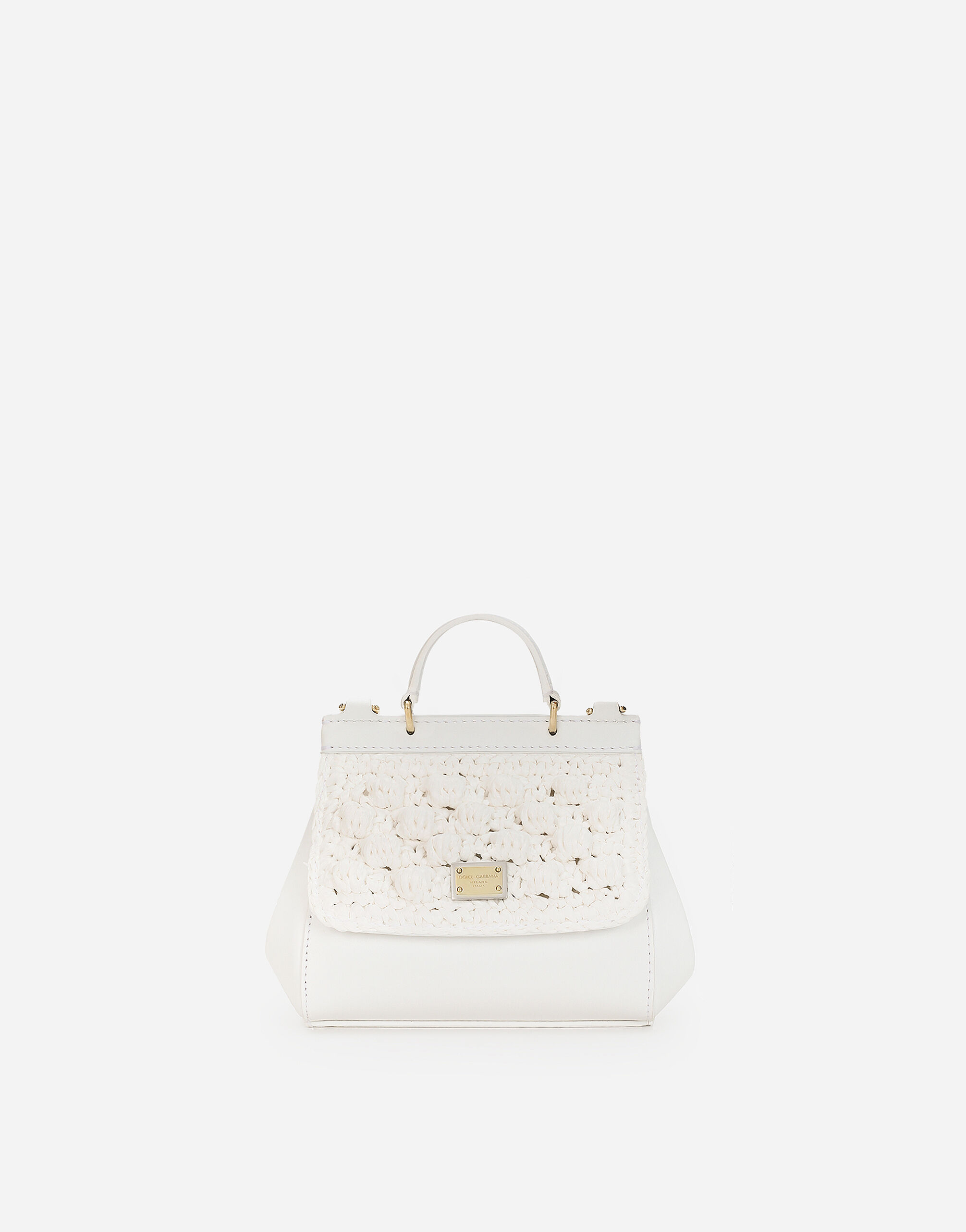 Borsa Sicily in pelle di vitello nappato con lavorazione a uncinetto in Bianco da Bambina Dolce Gabbana