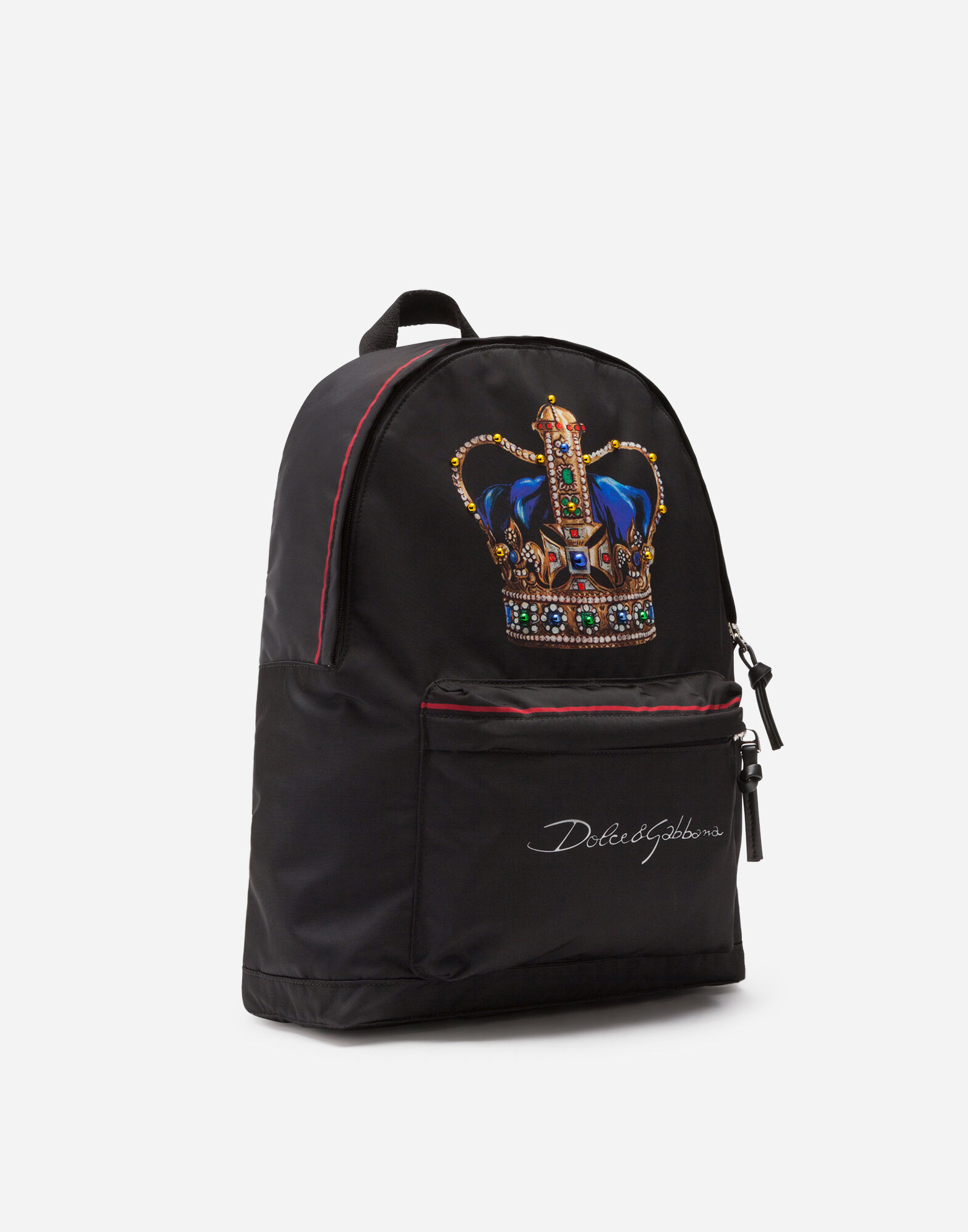 Nylon backpack with crown print