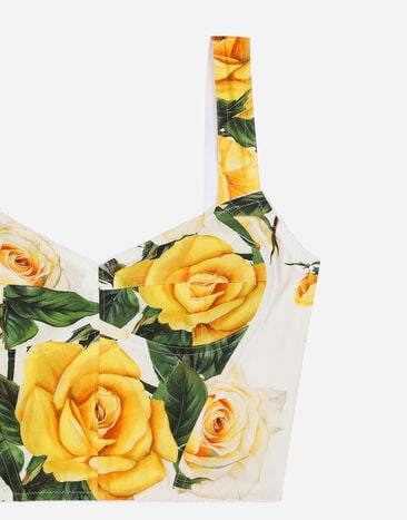 Dolce & Gabbana توب كورسيه قطني بطبعة وردة صفراء مطبعة F7W98THS5NO