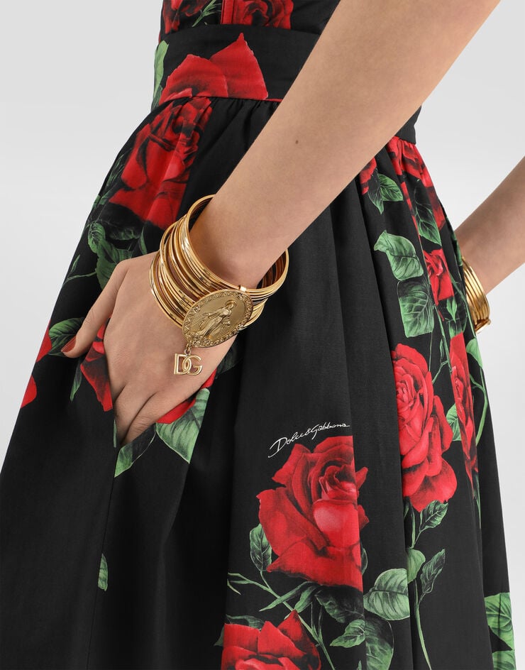 Dolce & Gabbana Rose-print poplin pleated skirt Multicolor F4CULTHS5VL