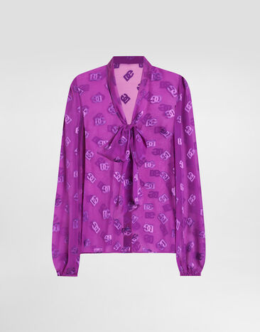 Dolce & Gabbana Chiffon jacquard shirt with DG all-over logo Purple F5N70TFJTBR