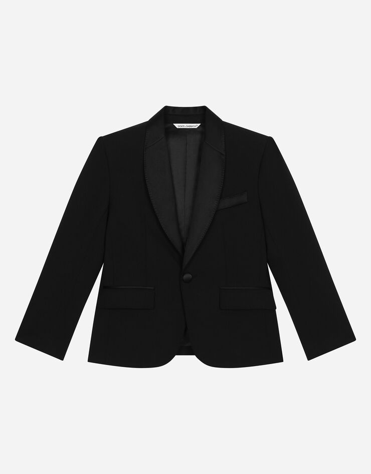 Dolce & Gabbana Veste droite en laine avec détails en duchesse Noir L41J83FUBE7