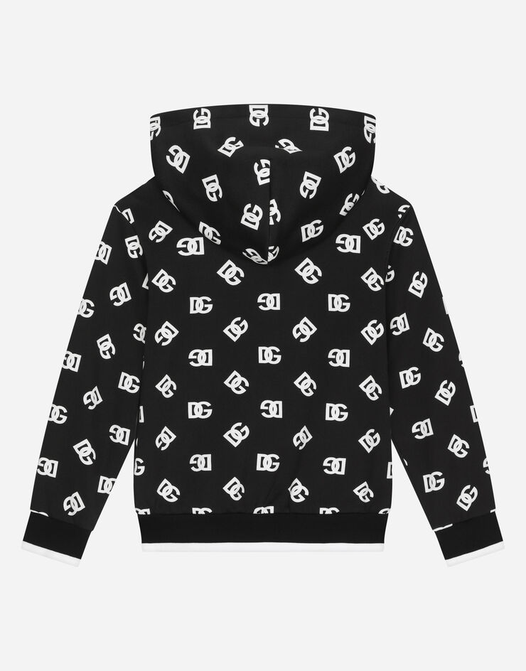 Dolce & Gabbana Felpa zip con cappuccio in jersey stampa DG Logo Multicolor L4JWGZHS7JG