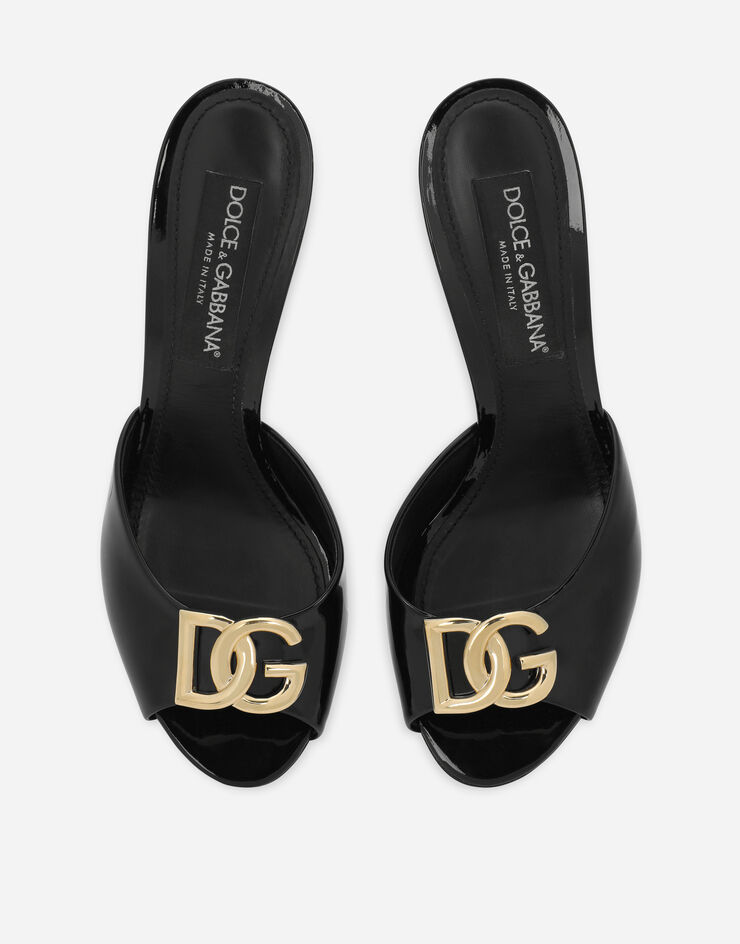 Dolce & Gabbana DG 로고 페이턴트 가죽 뮬 블랙 CR1484A1471