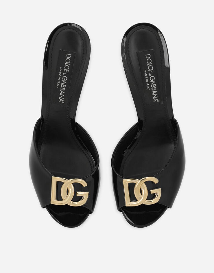 Dolce & Gabbana Mules en cuir verni à logo DG Noir CR1484A1471