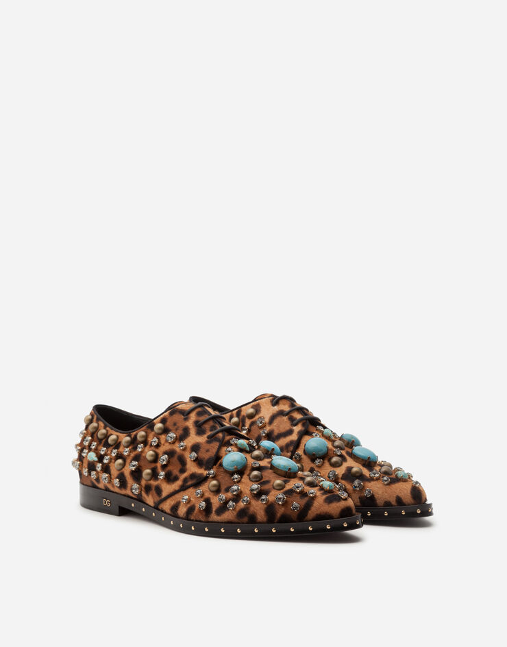 Dolce & Gabbana Derby shoes in pony-style calfskin with jewel embroidery and leopard print アニマリエプリント CN0077AW039