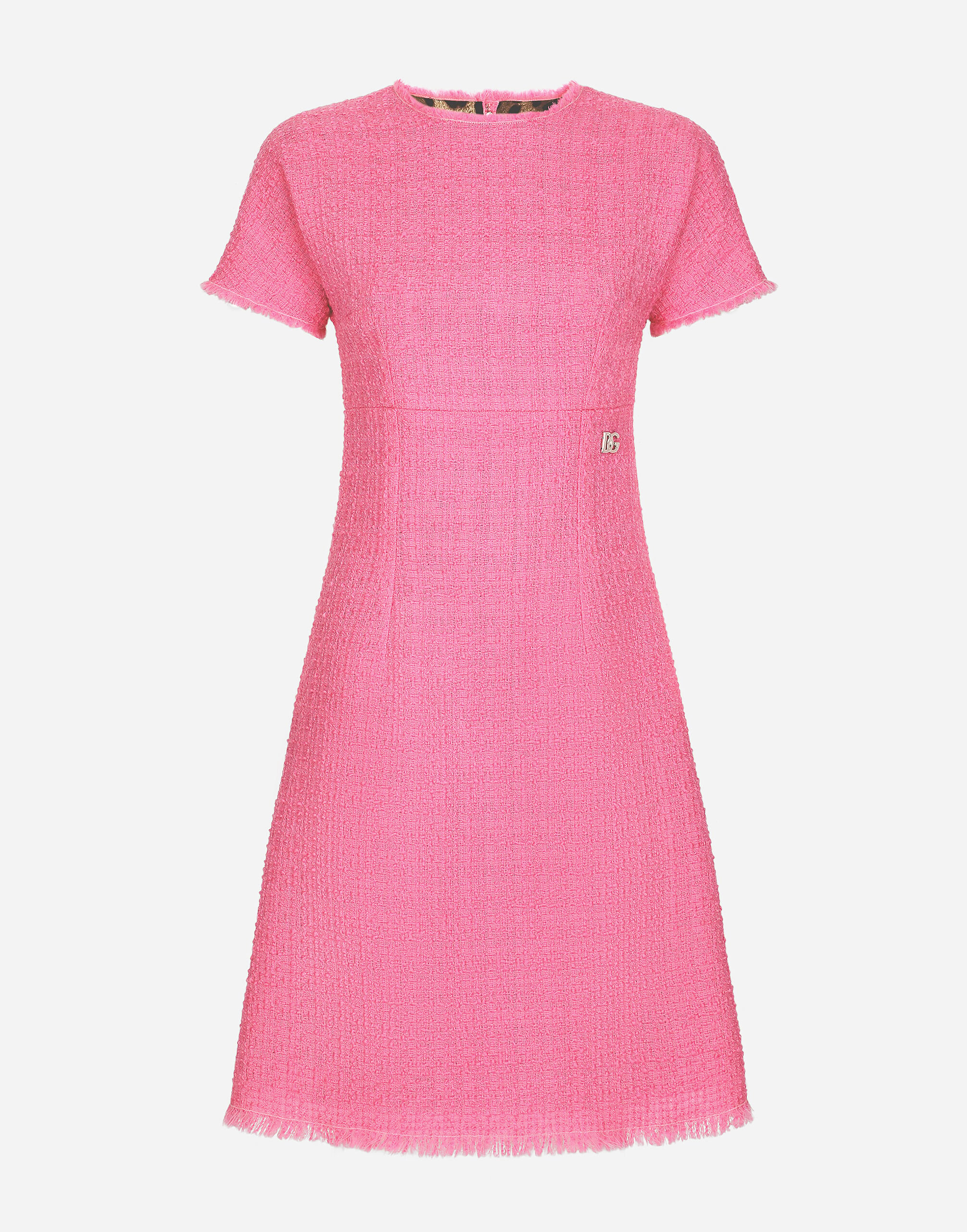 Dolce & Gabbana Raschel tweed calf-length dress with DG logo Pink F79DATFMMHN
