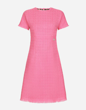 Dolce & Gabbana Raschel tweed calf-length dress with DG logo Pink F79DATFMMHN