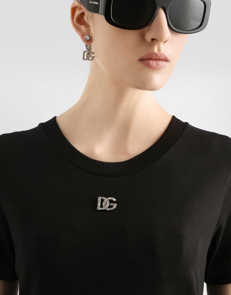 Dolce & Gabbana Camiseta de algodón con logotipo DG Crystal Dolce & Gabbana Camiseta de algodón con logotipo DG Crystal Negro F8U08ZG7B3U
