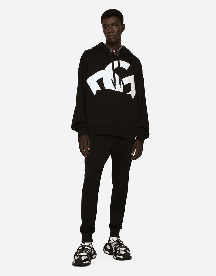 Dolce & Gabbana Sweat-shirt en jersey à capuche et imprimé DG Noir G9ZM4TFU7DU