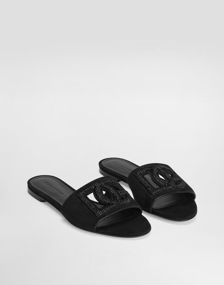 Dolce & Gabbana Suede slippers with rhinestones Black CQ0666AV148