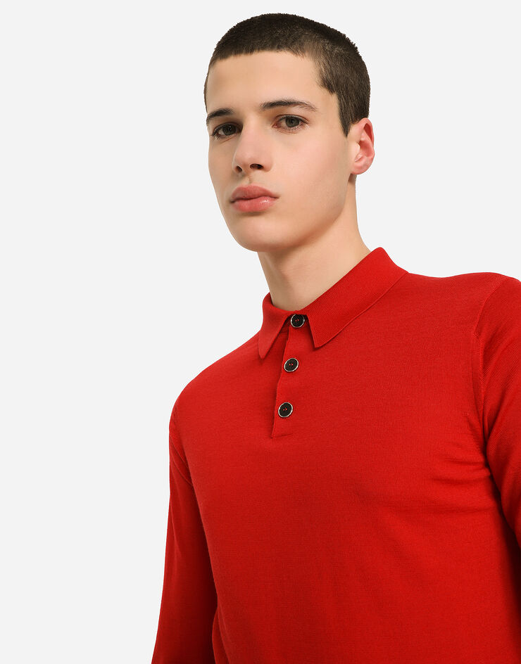 Dolce & Gabbana Pull style polo à manches longues en cachemire Rouge GX831TJAWTY