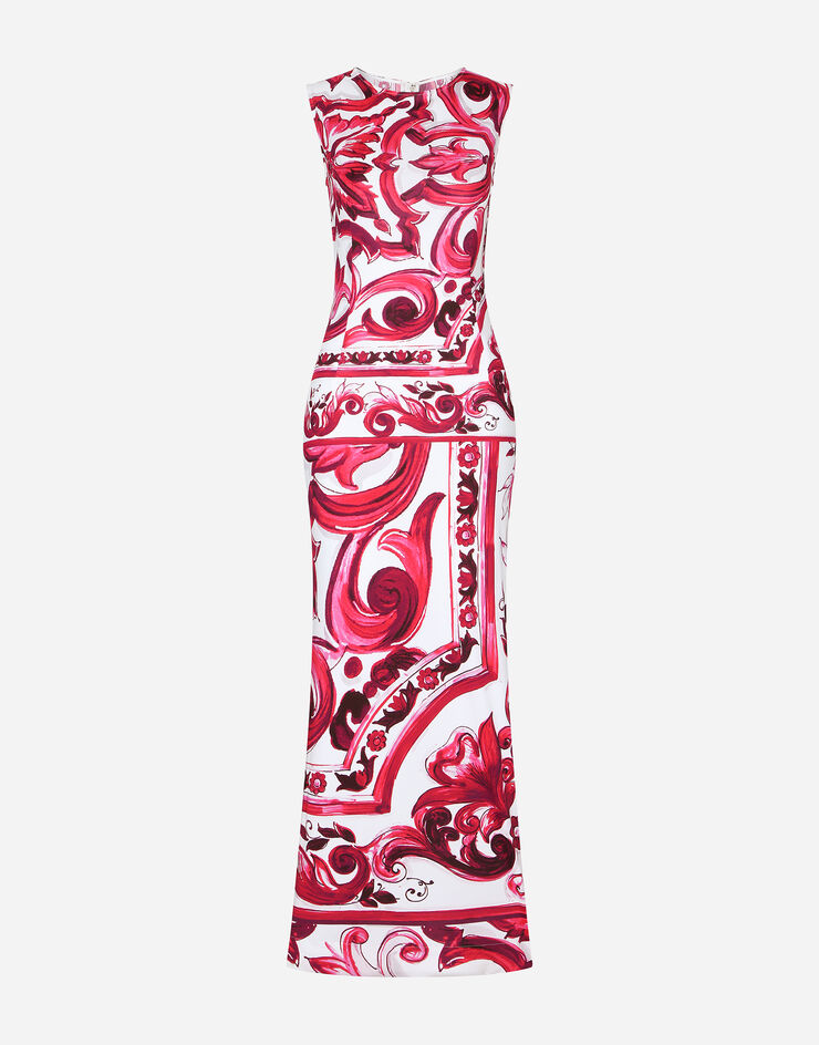 Long Majolica-print organzine dress in Multicolor for Women