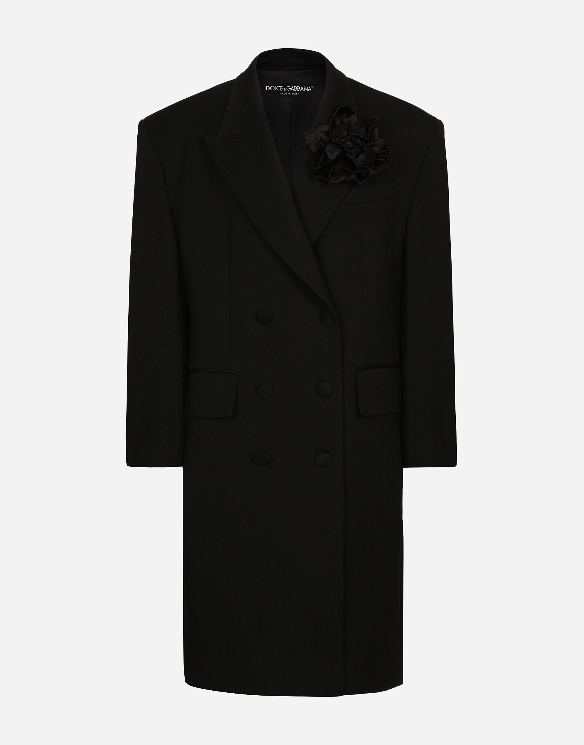 Dolce & Gabbana Cappotto doppiopetto oversize in crêpe di lana Nero F0D1OTFUMG9