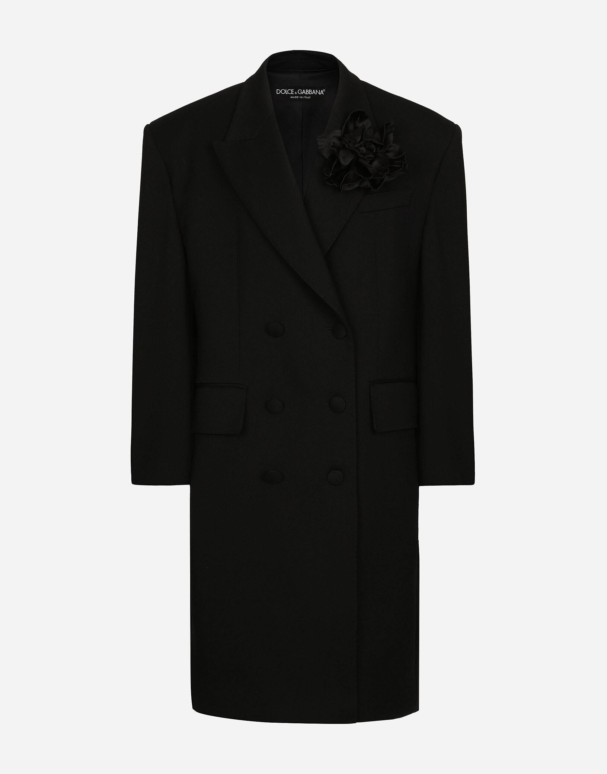 Dolce & Gabbana Manteau croisé oversize en crêpe de laine Noir F0D1OTFUMG9