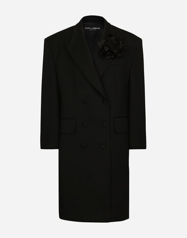 Dolce & Gabbana Zweireihiger Oversize-Mantel aus Wollkrepp Black F0D1OTFUMG9