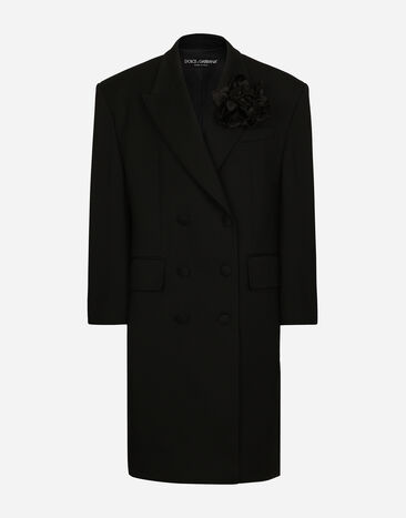 Dolce & Gabbana Cappotto doppiopetto oversize in crêpe di lana Nero F0D1OTFUMG9