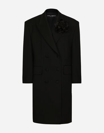 Dolce & Gabbana معطف فضفاض من صوف كريب بصف أزرار مزدوج أسود F0D1OTFUMG9