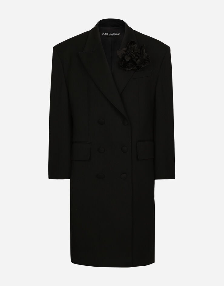 Dolce & Gabbana Oversize double-breasted coat in wool crepe Black F0E1QTFUBGE