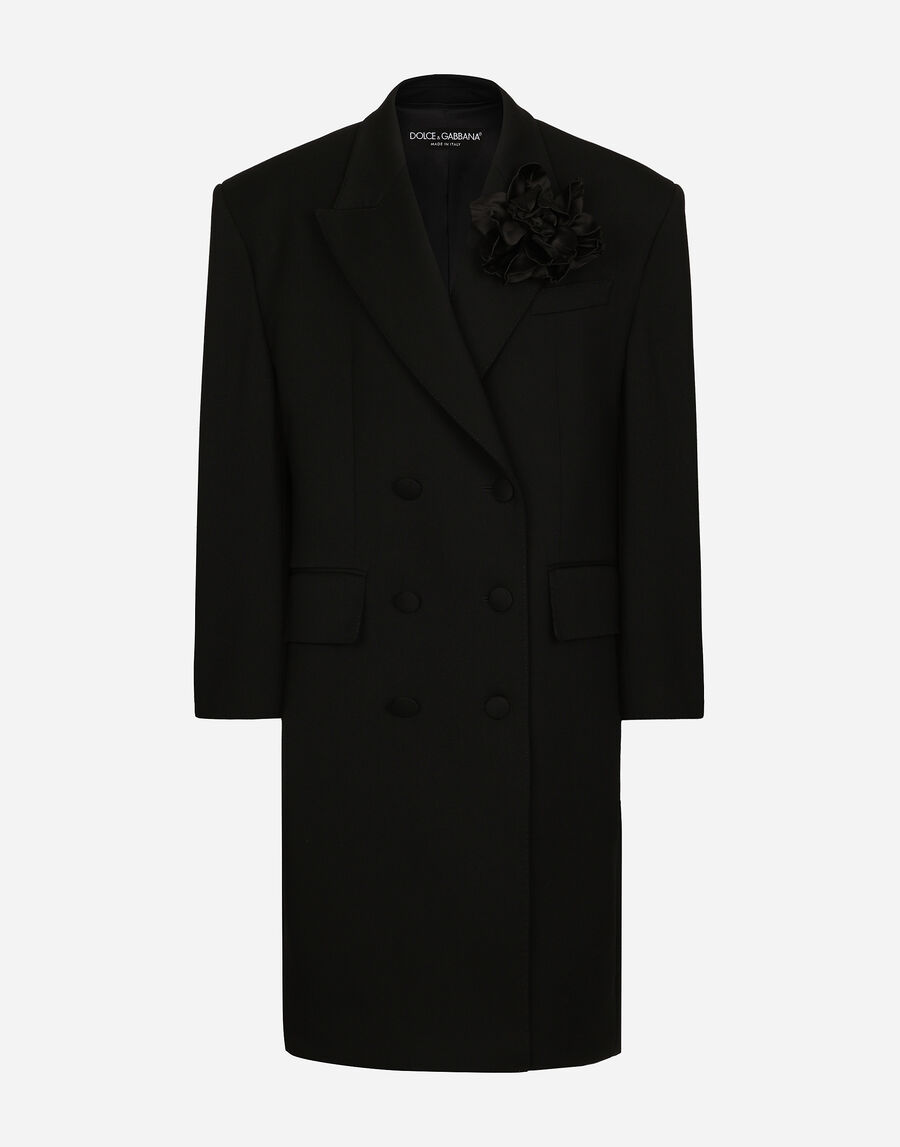 Oversize double-breasted coat in wool crepe