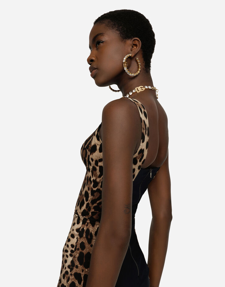 Dolce & Gabbana Leopard-print cady corset-style midi dress Multicolor F63D4TFSADD