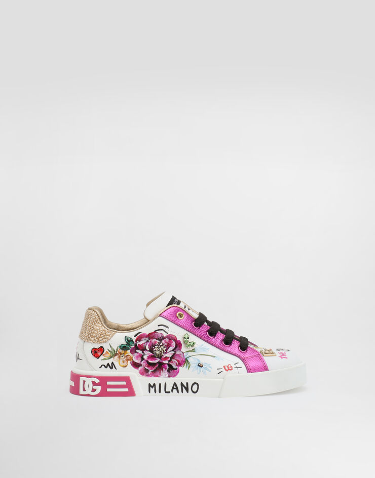 Dolce & Gabbana Sneaker in dauphine calfskin and straw Multicolor D11350AW534