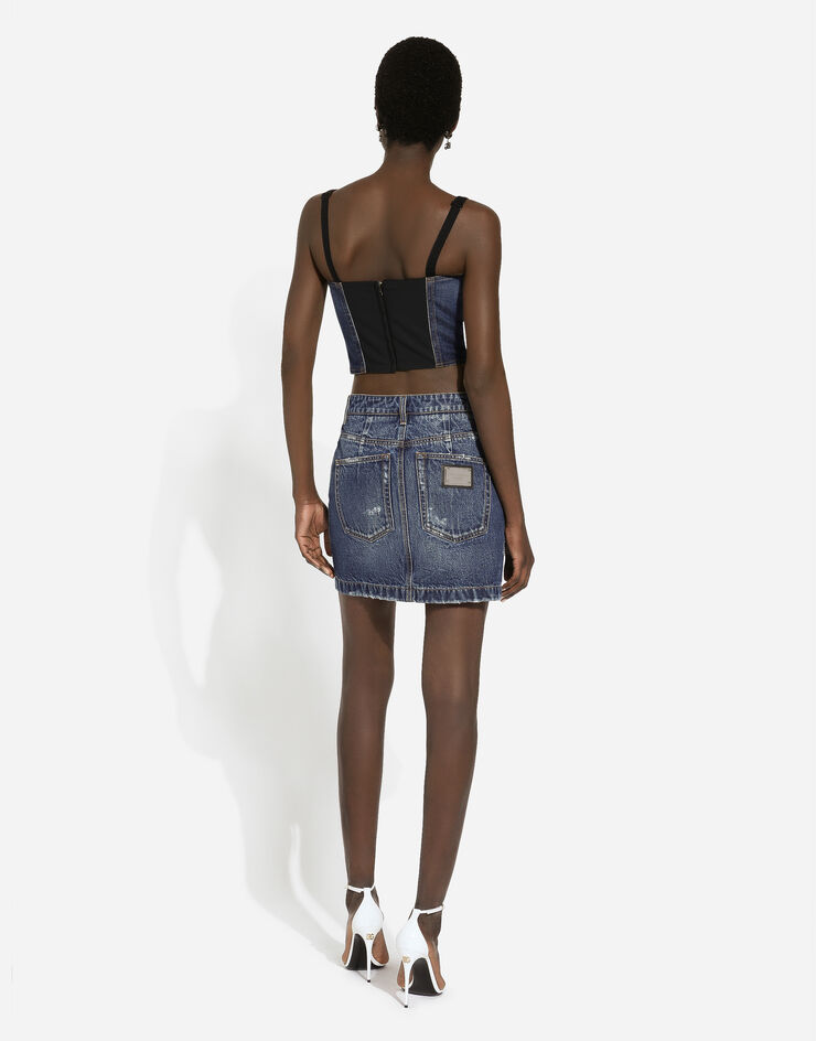 Dolce & Gabbana Denim mini skirt with rips Blue F4CPKDG8KR1