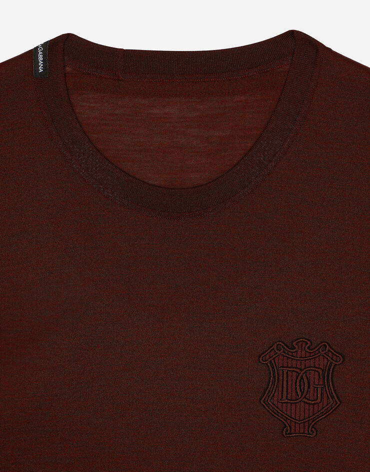 Dolce & Gabbana Rundhals-T-Shirt aus Seide Rot G8SA9ZFU75F