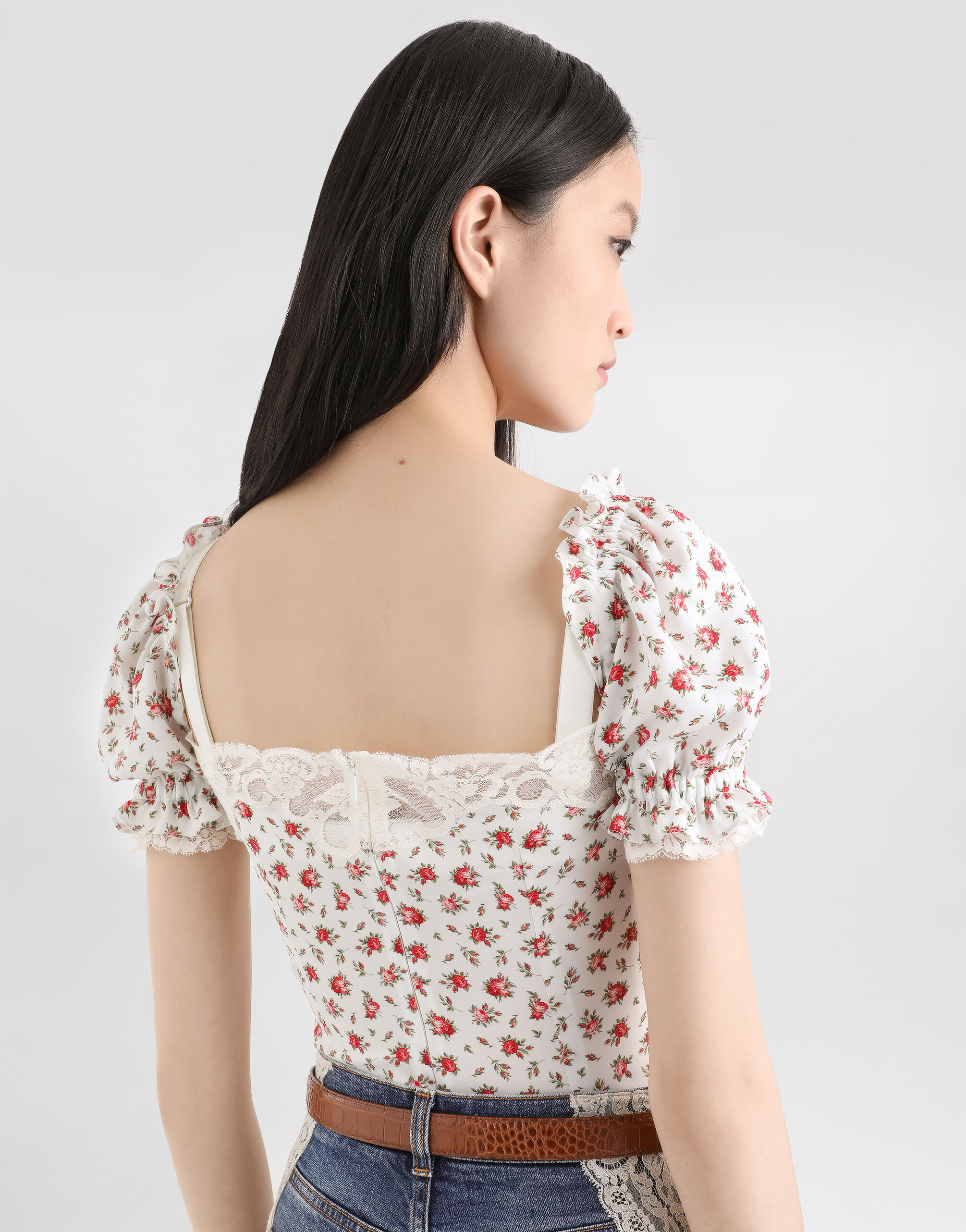 Small rose-print charmeuse top - thumbnail 5