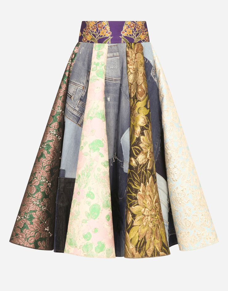 Dolce & Gabbana Patchwork denim and jacquard midi skirt BLUE F4B2PDGDY73