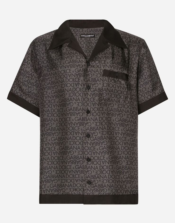 Dolce&Gabbana Silk twill Hawaiian shirt with DG logo print Grey G5JH9TIS1R1