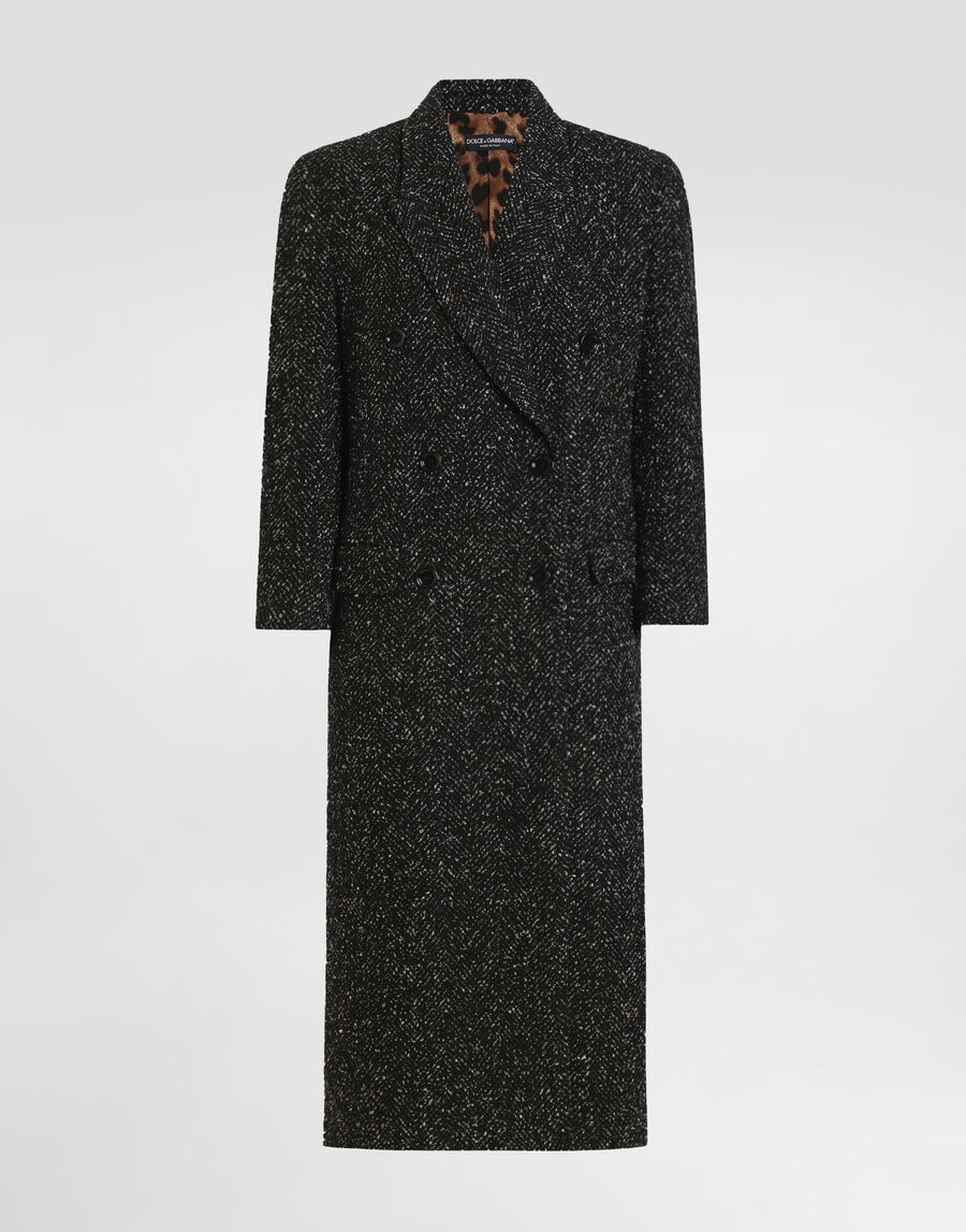 Oversized double-breasted coat in wool blend chevron