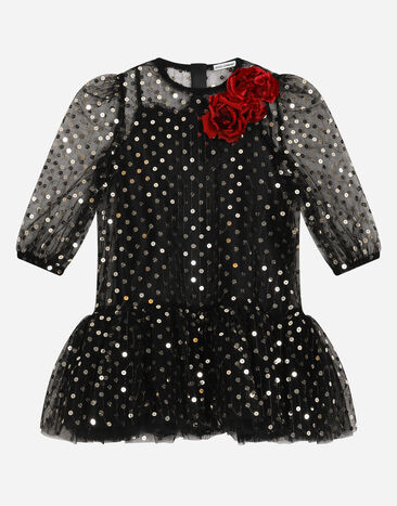 Dolce & Gabbana Kleid aus besticktem Tüll mit Pailletten Schwarz EB0003AB000