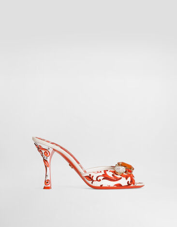 Dolce & Gabbana Majolica-print brocade mules with embroidery Multicolor CR1995AB826