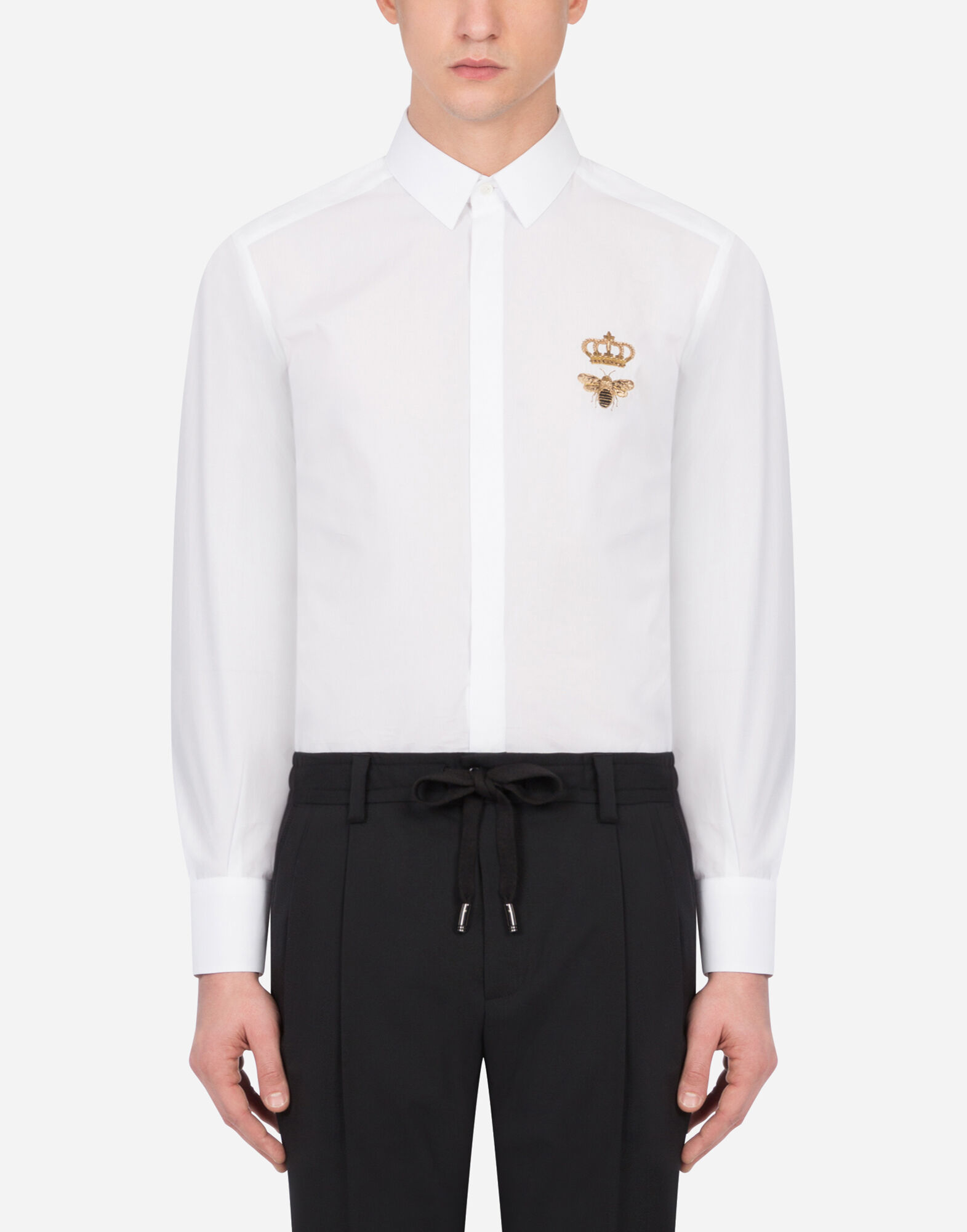 Cotton Gold fit shirt with lurex embroidery in WHITE for