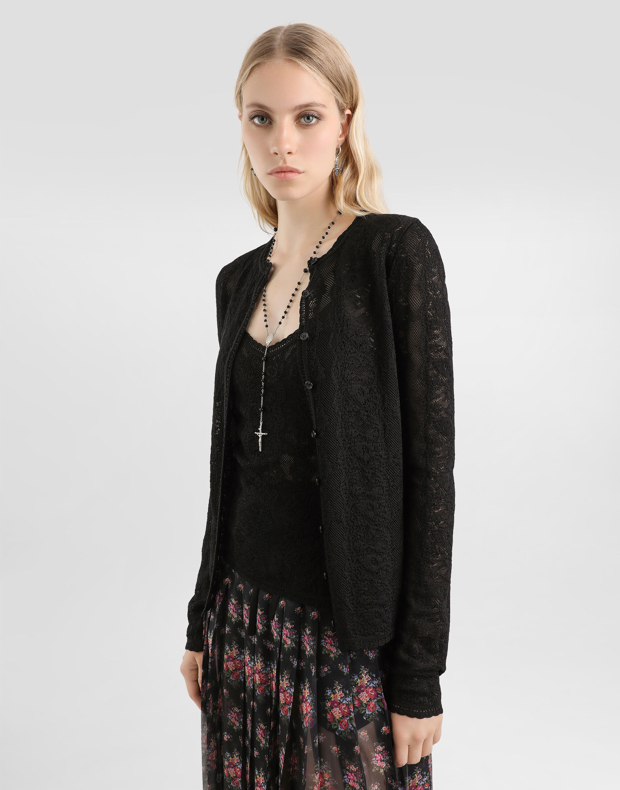 Blackのウィメンズ レース カーディガン | Dolce&Gabbana®