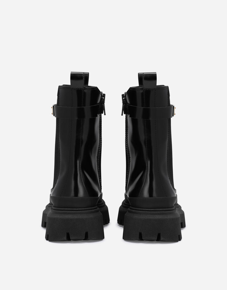 Dolce & Gabbana Bottes en cuir de veau avec plaquette à logo Noir D11137A1671