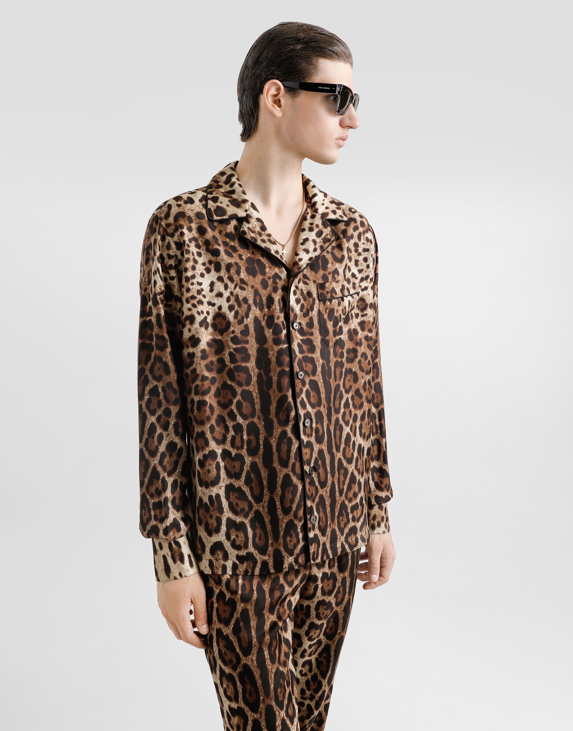 Silk vanity shirt with leopard print in Print for Men