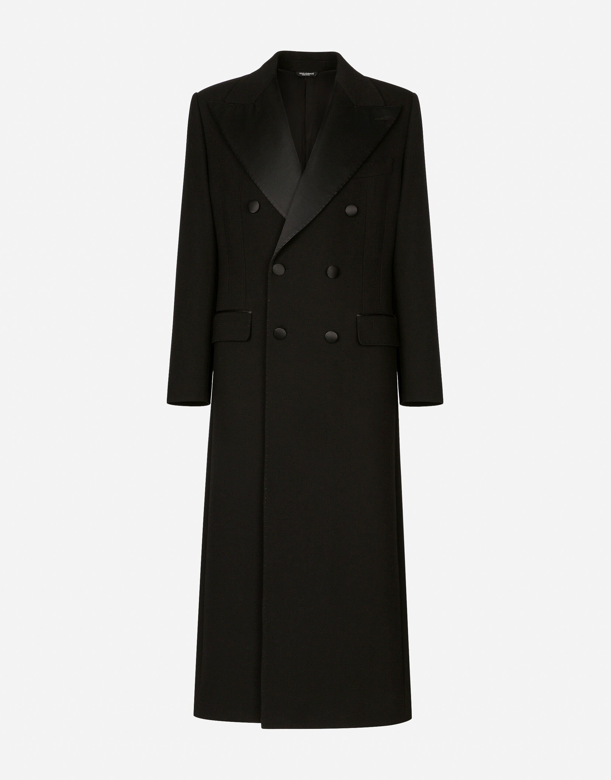 Dolce&Gabbana Abrigo de botonadura doble en crepé de lana elástica Noir G710PTFU26Z