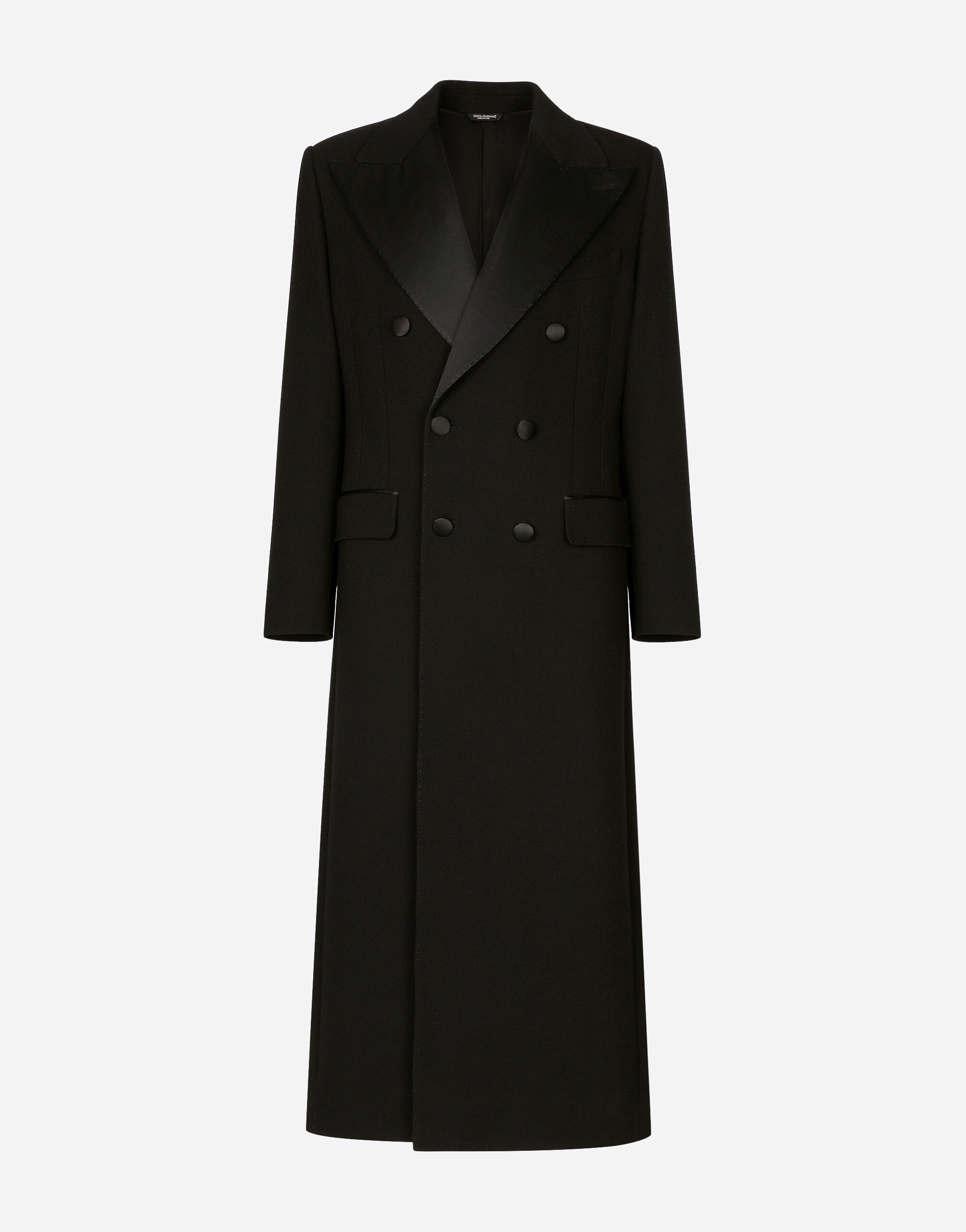 Double breasted stretch wool crepe coat in Black for Men Dolce Gabbana