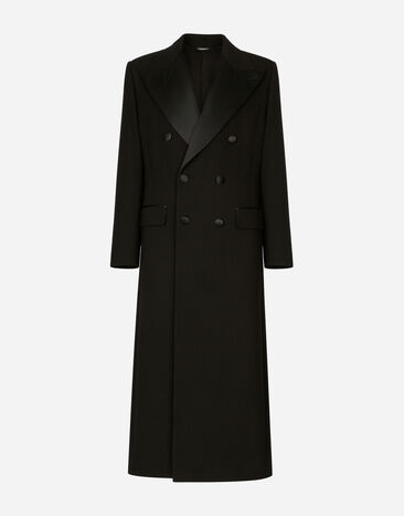 Dolce & Gabbana Abrigo de botonadura doble en crepé de lana elástica Noir G040LTFUBCI